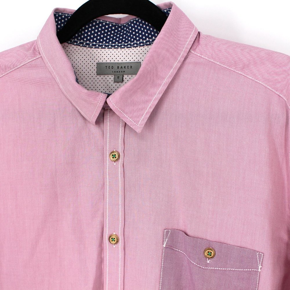 Ted Baker Contrast Pink/Purple Button Up Cotton Oxford Collared Dress Shirt 5 XL - Picture 2 of 6